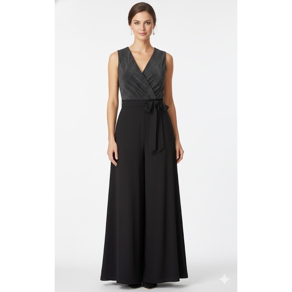 NWT Alexa B Black Sparkly Wide Leg Jumpsuit, size 14W – Elegant Evening Wear